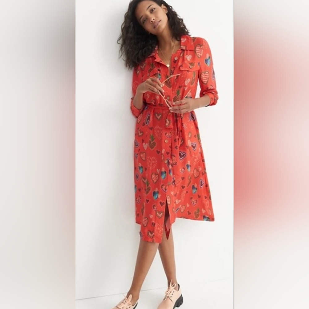 Farm Rio X Anthropologie Calixta Midi Shirtdress Heart Patterned Dress